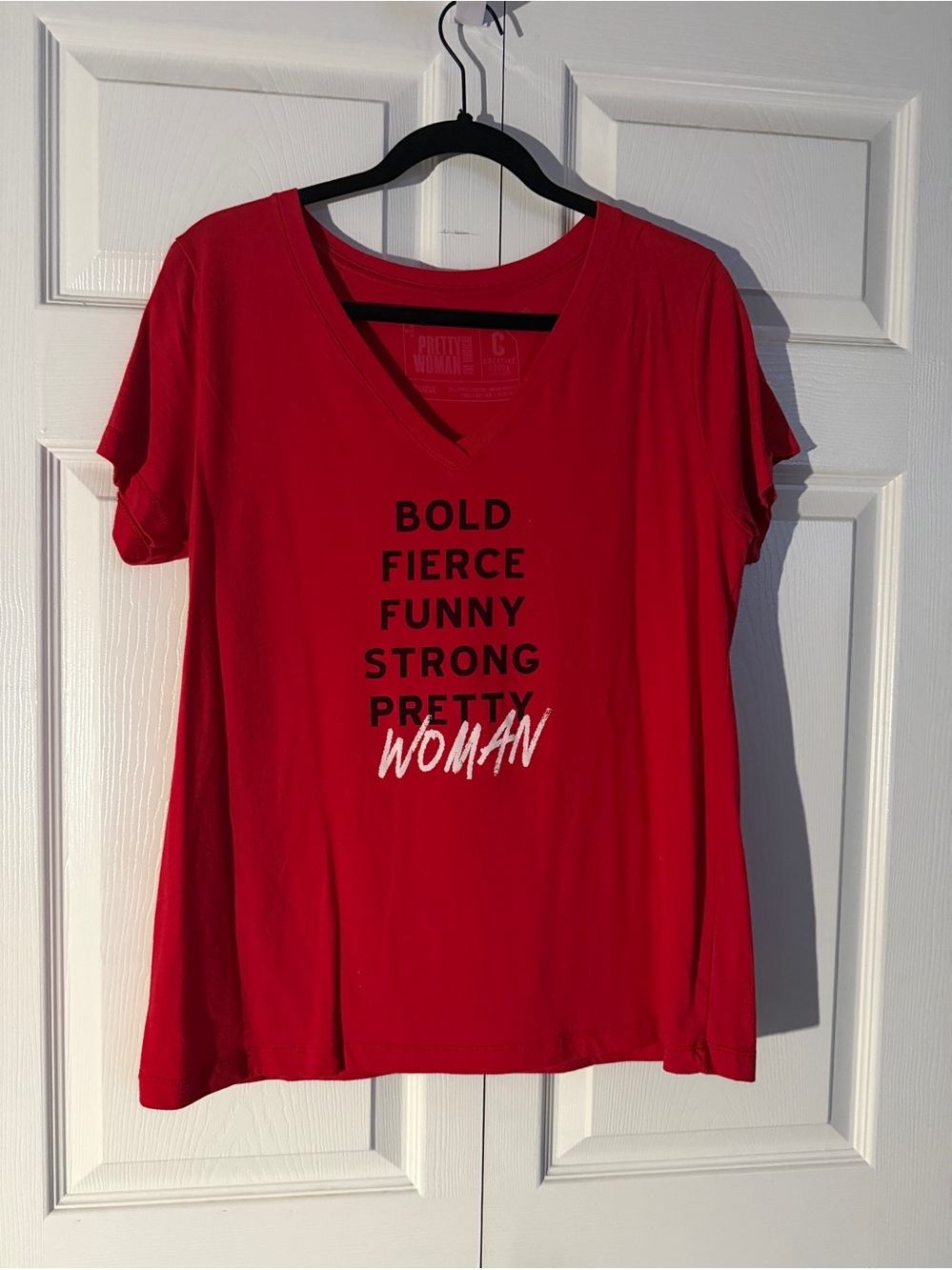 Bold Woman Red Graphic V-Neck Tee